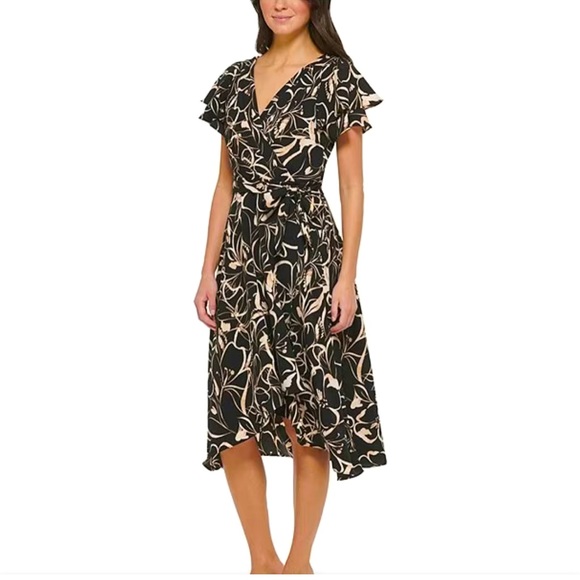 Dkny Dresses & Skirts - DKNY Printed V-Neck Short Double Ruffled Sleeve Faux Wrap Dress/SZ 2/ NWT